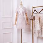Short-sleeve Mini A-line Tweed Dress