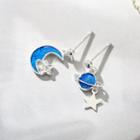 925 Sterling Silver Moon & Star Dangle Earring Blue - One Size