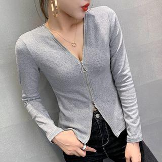 V-neck Zip Long-sleeve T-shirt