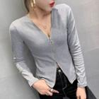 V-neck Zip Long-sleeve T-shirt