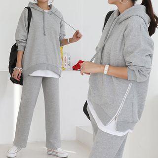 Zip-hem Hoodie & Band-waist Pants Set