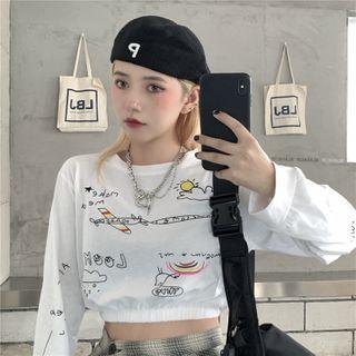 Crewneck Printed Long-sleeve Top White - One Size