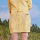 Logo-embroidery Buttoned Cable-knit Skirt Yellow - One Size