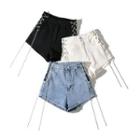 Chained Lace-up Washed Denim Hot Pants