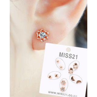 Rhinestone / Crescent / Flower / Rhombus / Ball Ear Stud Set (10 Pcs)