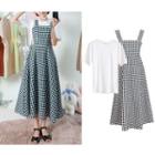 Plain Short-sleeve T-shirt / Check Sleeveless Dress