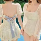 Puff-sleeve Bow-back Swimsuit