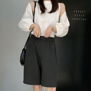 Mock Two-piece Long-sleeve Top / Wide-leg Shorts