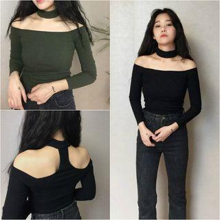 Long-sleeve Mock Neck Cut Out T-shirt