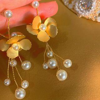 Alloy Flower Faux Pearl Fringed Earring 1 Pair - One Size