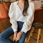 Embroidered Long-sleeve Plain Blouse