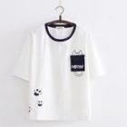 Contrast Pocket Cat Print Short-sleeve T-shirt