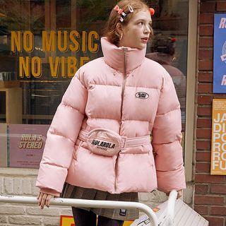 High-neck Puffer Jacket With Belt Bag Pink - One Size