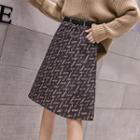 Woolen Print Midi Skirt