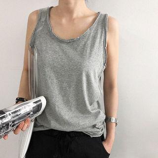 Fray-edge Long Tank Top