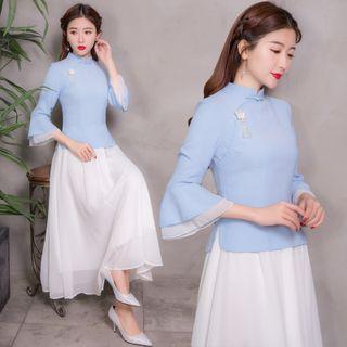 Bell-sleeve Cheongsam / Midi A-line Skirt / Set