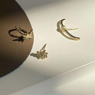 Set Of 3: Rhinestone Star Earring (assorted Designs) Set Of 3 - Gold - One Size