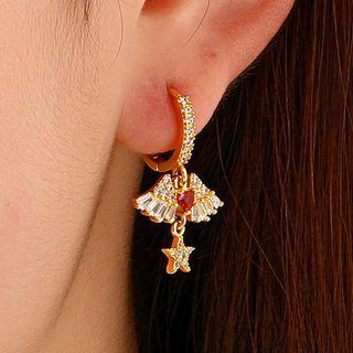 Wings Star Rhinestone Alloy Dangle Earring 01 - 1 Pair - Gold - One Size