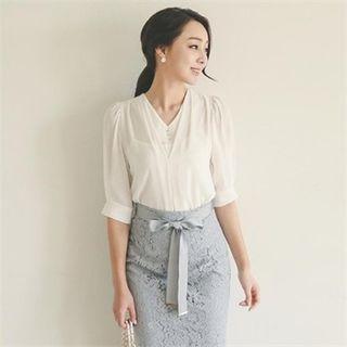 Puff-sleeve Shirred Top