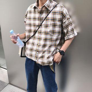 Lettering Plaid Short-sleeve Shirt