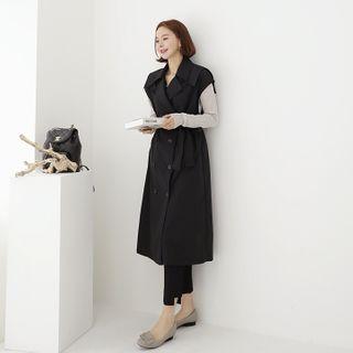 Cap-sleeve Long Trench Coatdress