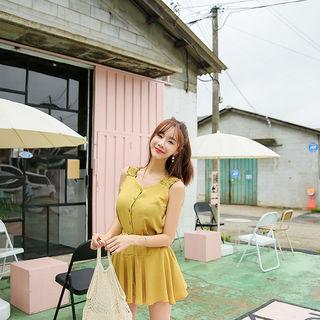 Set: Sleeveless Button-front Top + A-line Mini Skirt