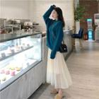 Boxy Sweater / A-line Midi Mesh Skirt