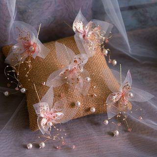 Set Of 5: Bridal Faux Pearl Flower Hair Pin Light Pink - One Size