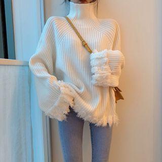 Turtleneck Fray Hem Sweater