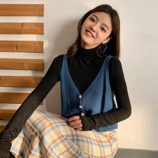 Cropped Knit Vest Blue - One Size