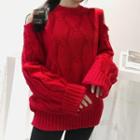 Ribbed Open Shoulder Long-sleeve Sweater