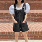 Denim Jumper Shorts / Puff-sleeve Blouse