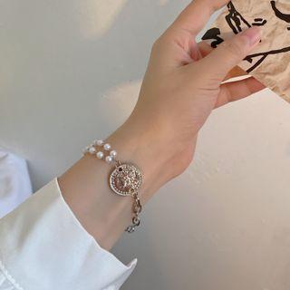 Embossed Faux Pearl Layered Bracelet 1 Piece - Bracelet - Steel - Silver - One Size