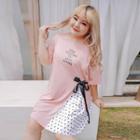 Short-sleeve Lettering Mock Two Piece T-shirt Dress