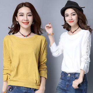 Crochet Linen Cotton Long-sleeve Top