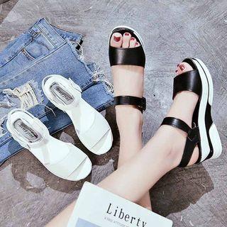 Faux Leather Ankle Strap Platform Sandals