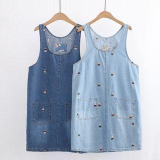 Pig Embroidered Denim Jumper Skirt