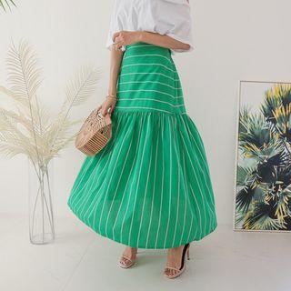 Band-waist Striped Flare Skirt
