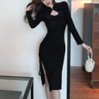 Long-sleeve Cutout Midi Bodycon Qipao Dress