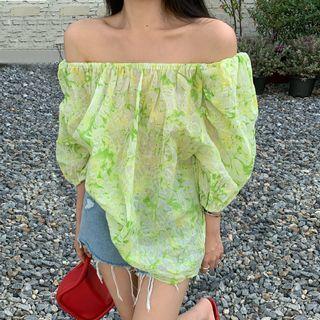 Puff-sleeve Off Shoulder Print Top