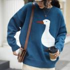 Round Neck Cartoon Duck Print Sweater
