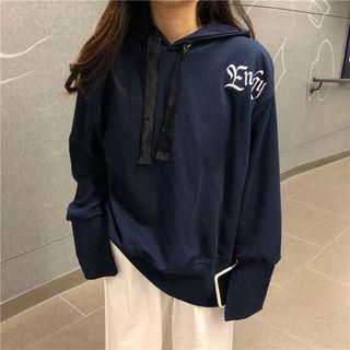 Lettering Embroidered Bow-back Hoodie