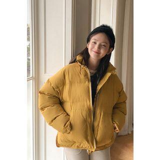 High-neck Padded Zip Jacket Mustard Yellow - One Size