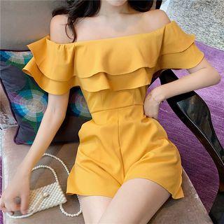 Short-sleeve Ruffled Wide-leg Playsuit