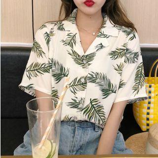 Leaf Print Short-sleeve Blouse