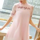 Short-sleeve Embroidered Mini A-line Qipao