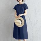 Short Sleeve Plain Dress Dark Blue - One Size