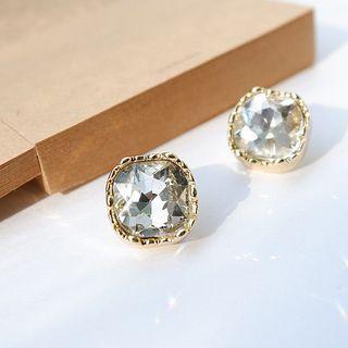 Rhinestone Stud Earring 1 Pair - Silver Needle Earrings - One Size