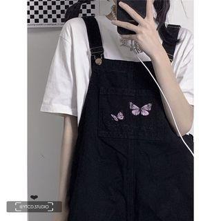 Butterfly Embroidery Denim Overall Dress