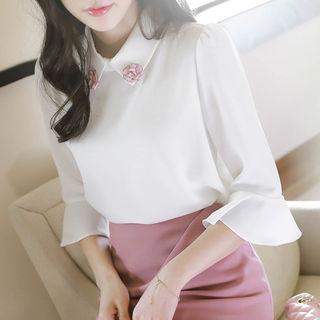 Corsage-trim 3/4-sleeve Top